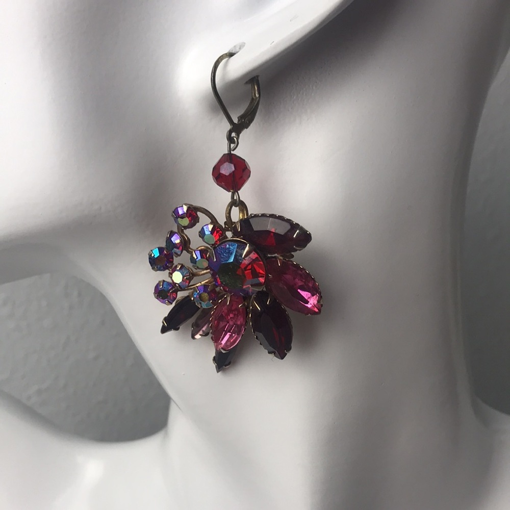 vintage antique crystal rhinestone dangle earrings - Picture 2 of 5